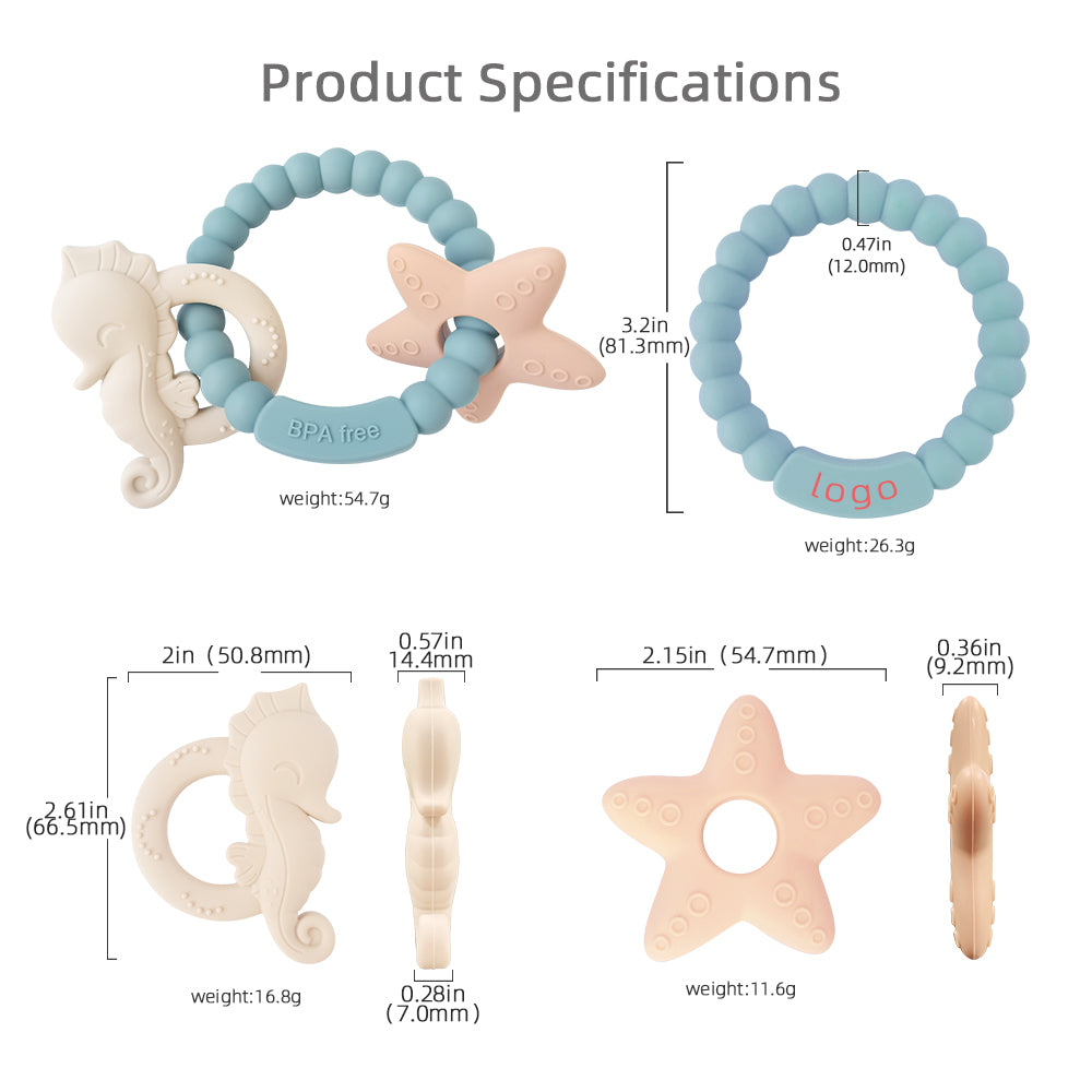 Seahorse and Starfish Silicone Teether Ring