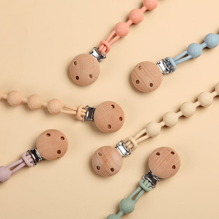 Baby Teether Pacifier Chain with Cute Wooden clip