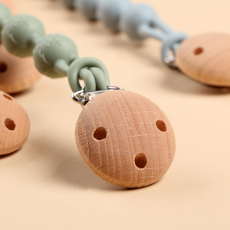 Baby Teether Pacifier Chain with Cute Wooden clip